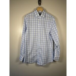 Charles Tyrwhitt Mens 16 35 Non Iron Slim Fit Blue White Plaid Button Shirt